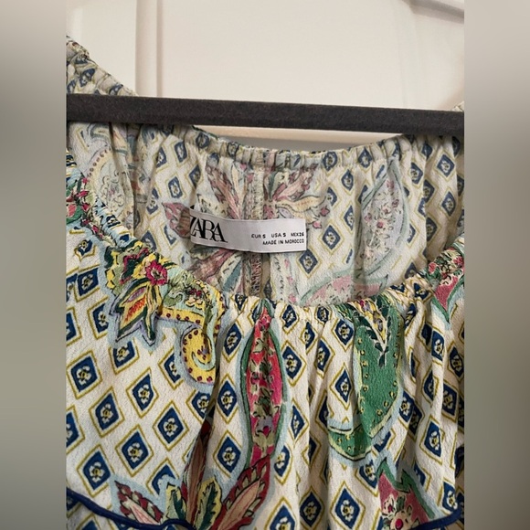 Zara floral paisley off the shoulder tiered ruffle blouse top small - Picture 4 of 7